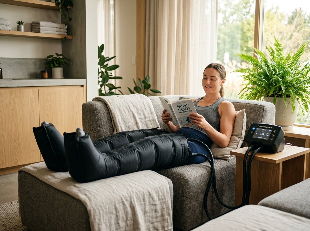 Athlete relaxing with pneumatic compression boots